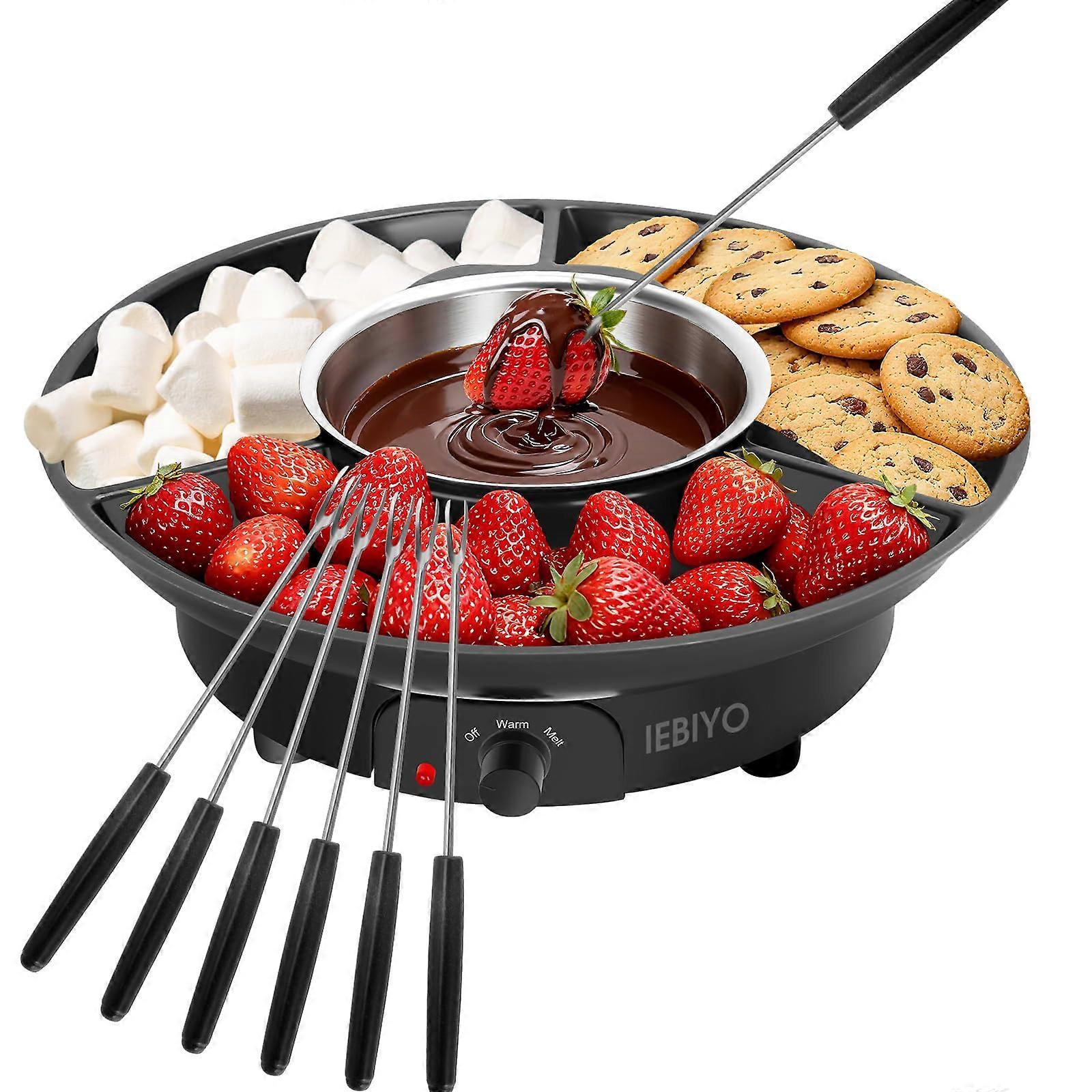 Electric Chocolate Fondue Pot with 3Section Trays and Forks for Parties and Desserts