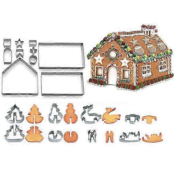 3d Gingerbread House Mold Cookie Cutter Set Gift Box 18 Pcs, Baking Tool.