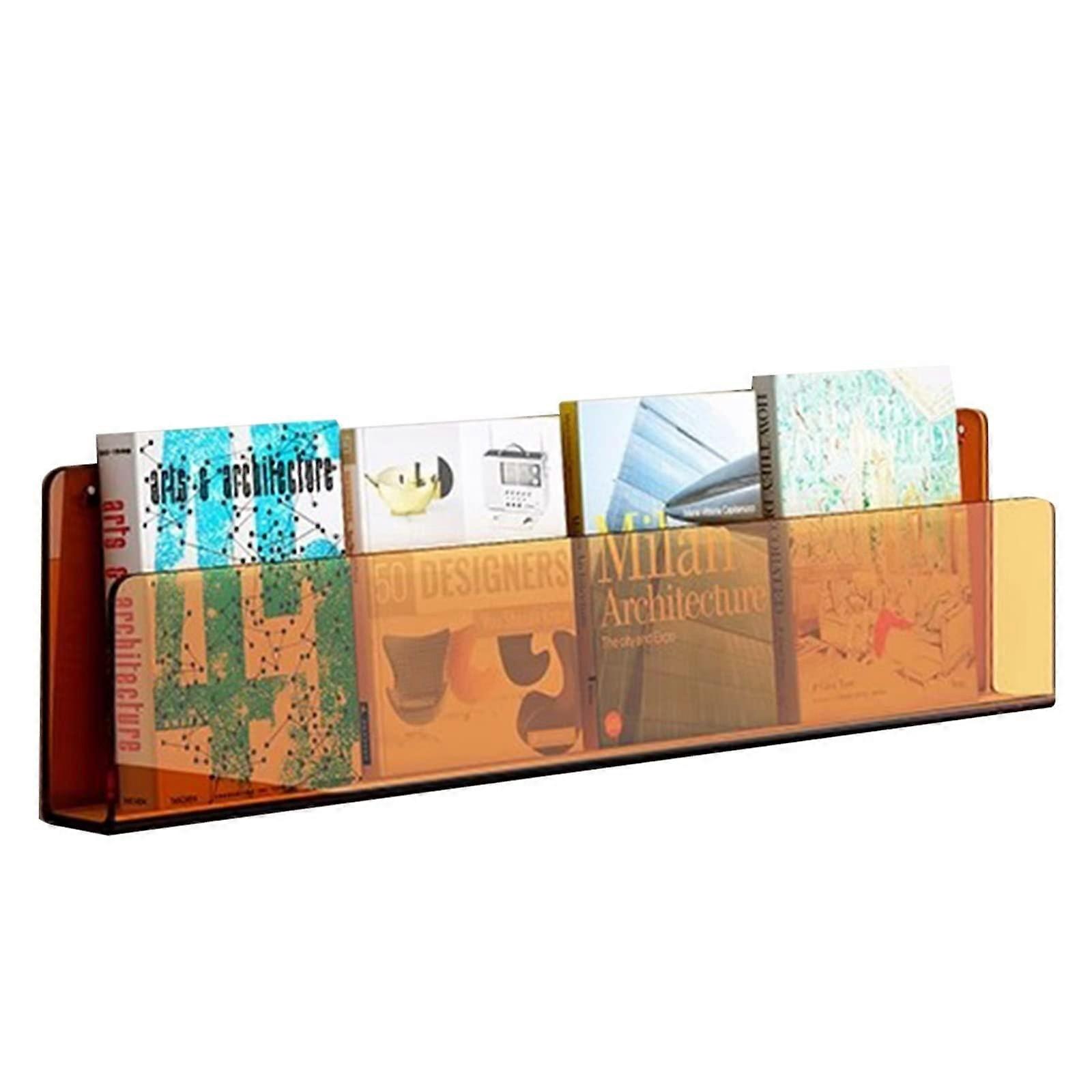 Acrylic Magazine Holder Wall Mounted Brochure Rack Clear Display Shelf 40cm Orange