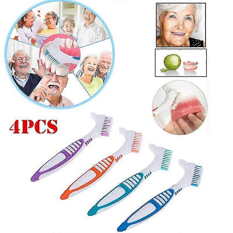 4Pc Denture Teeth Toothbrush Easy Grip Handle Double Sided Toothbrushes 25-26