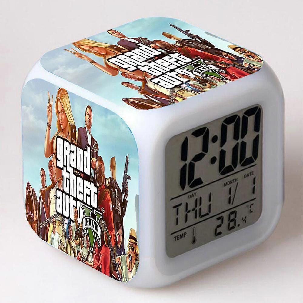 Grand Theft Auto themed alarm clock, color-changing, rainbow-colored, square, creative alarm clock.