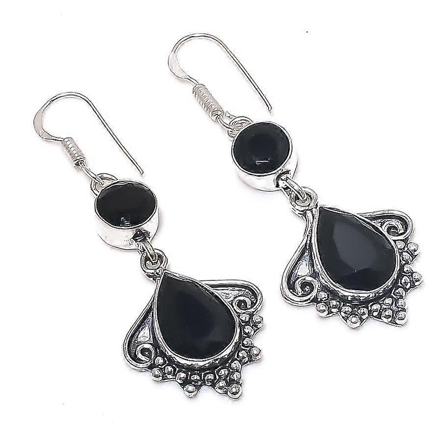 Black Spinel Gemstone 925 Sterling Silver Earring 2.17"