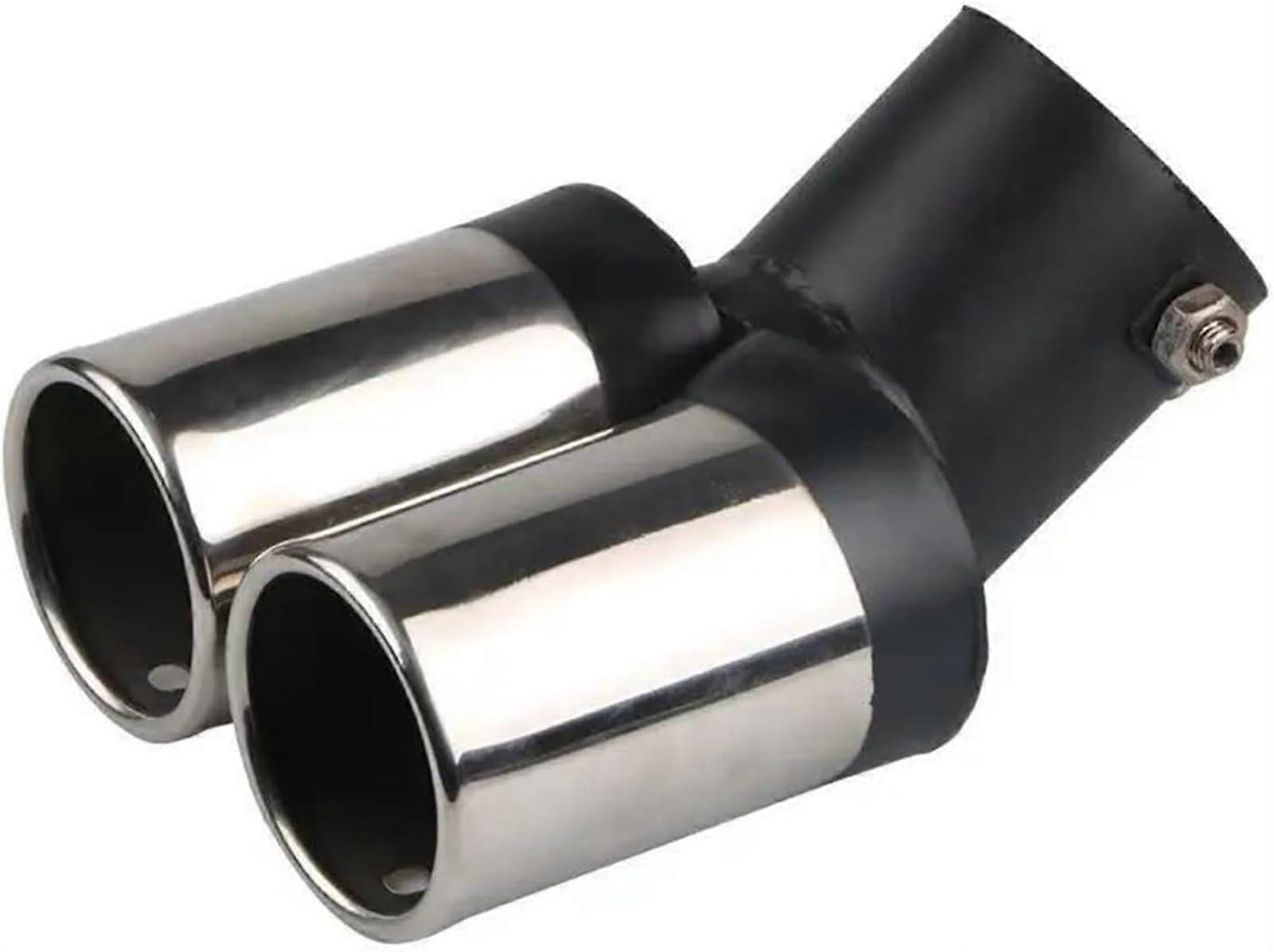 Car Exhaust Tip Stainless Steel Dual Tailpipe Rustproof Temp Coating Rear Muffler Accessory Silver