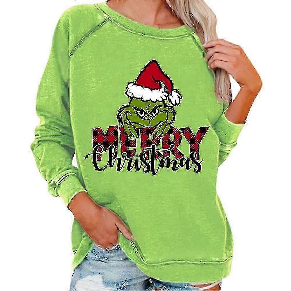 Julkvinnor Grinchtryckta Sweatshirt Casual Pullover Tops