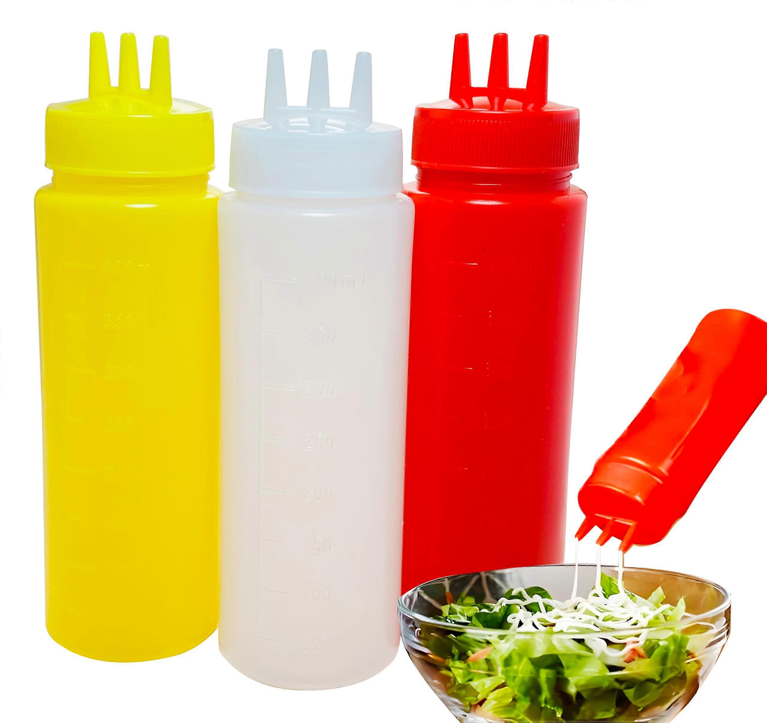 3 Pcs 14 oz Plastic Squeeze Bottles with LeakProof Cap for Sauces, Dressing, Kitchen and BBQ