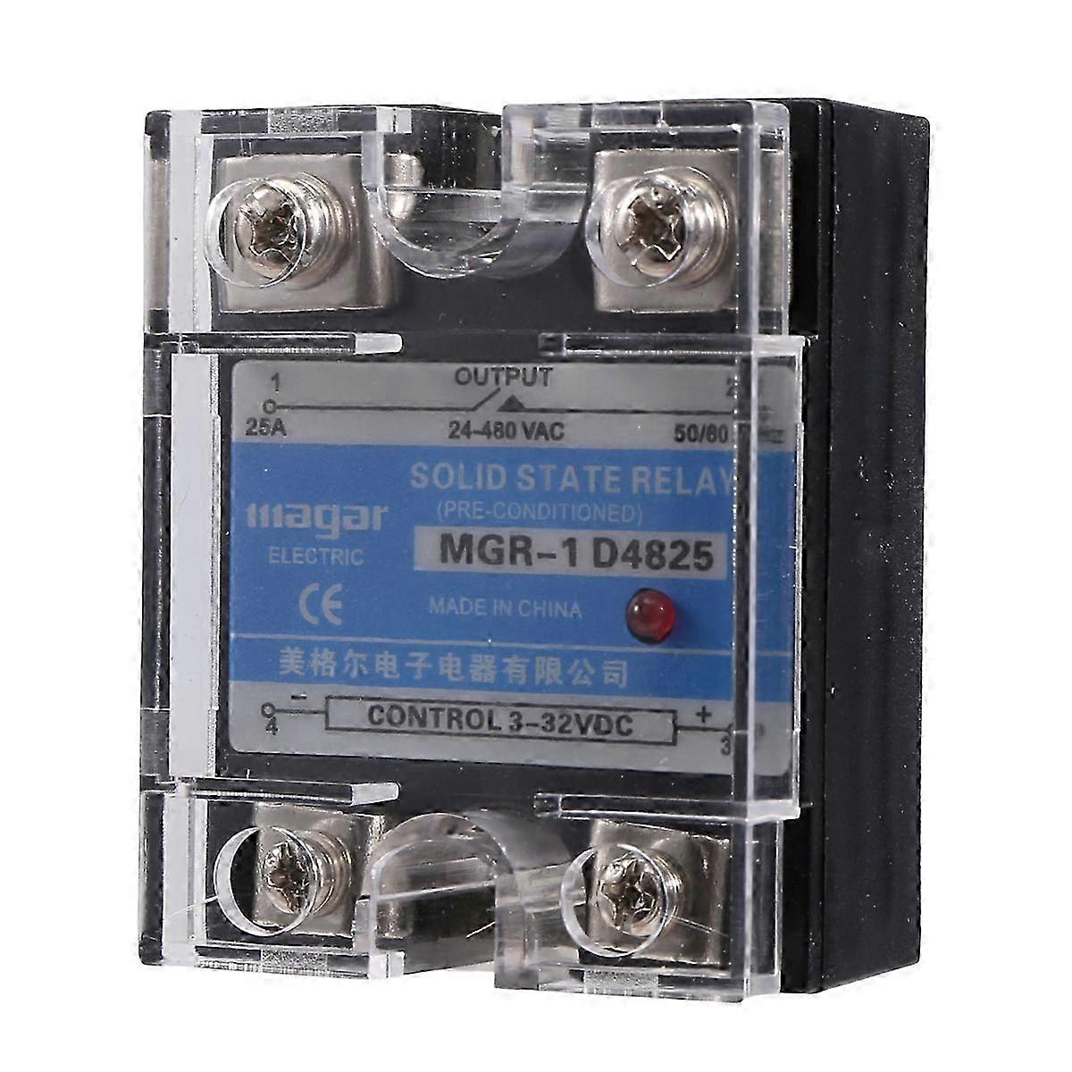 Single-phase Solid State Relay, 25A, DC 3-32V Control, AC 24-480V Load