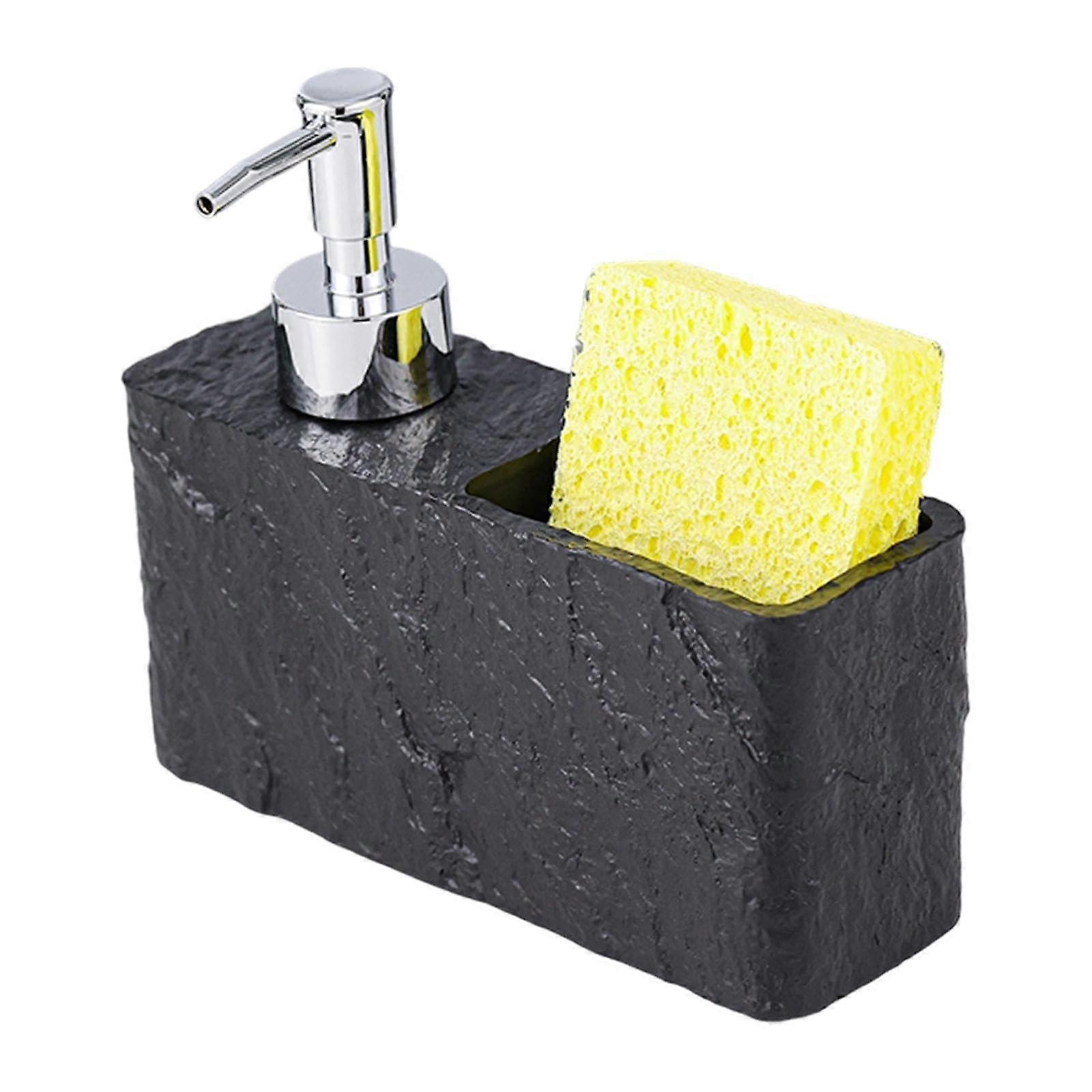 Soap Dispenser with Sponge Holder Multi Functional Kitchen Countertop Organizer Black