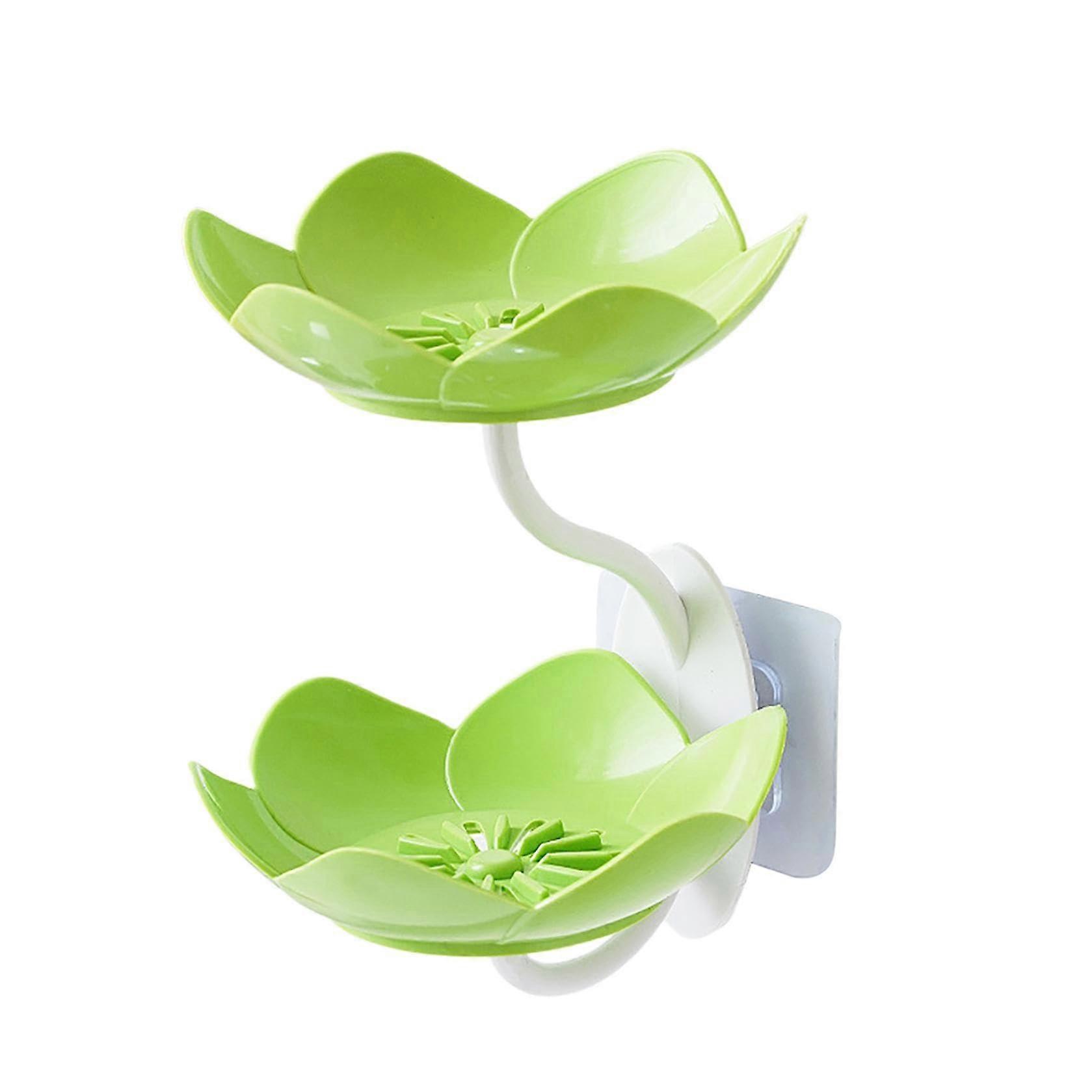 Wall Mounted Soap Dish with Double Layer Self Draining Design, No Drilling Bathroom Shower Caddy Green