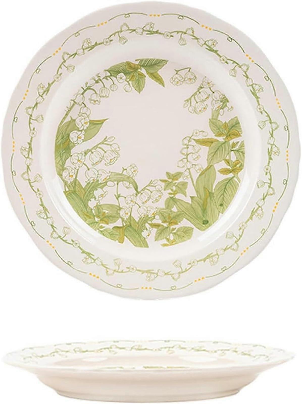 Ceramic Dinnerware Set Underglaze Green 10 Inch Tray Microwave Dishwasher Safe Scratch Resistant