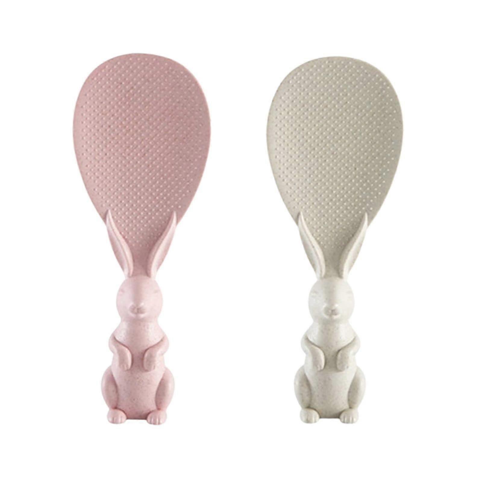 2pcs Rabbit Shaped Rice Paddle with NonStick Surface and Standing Design for Rice Cooker