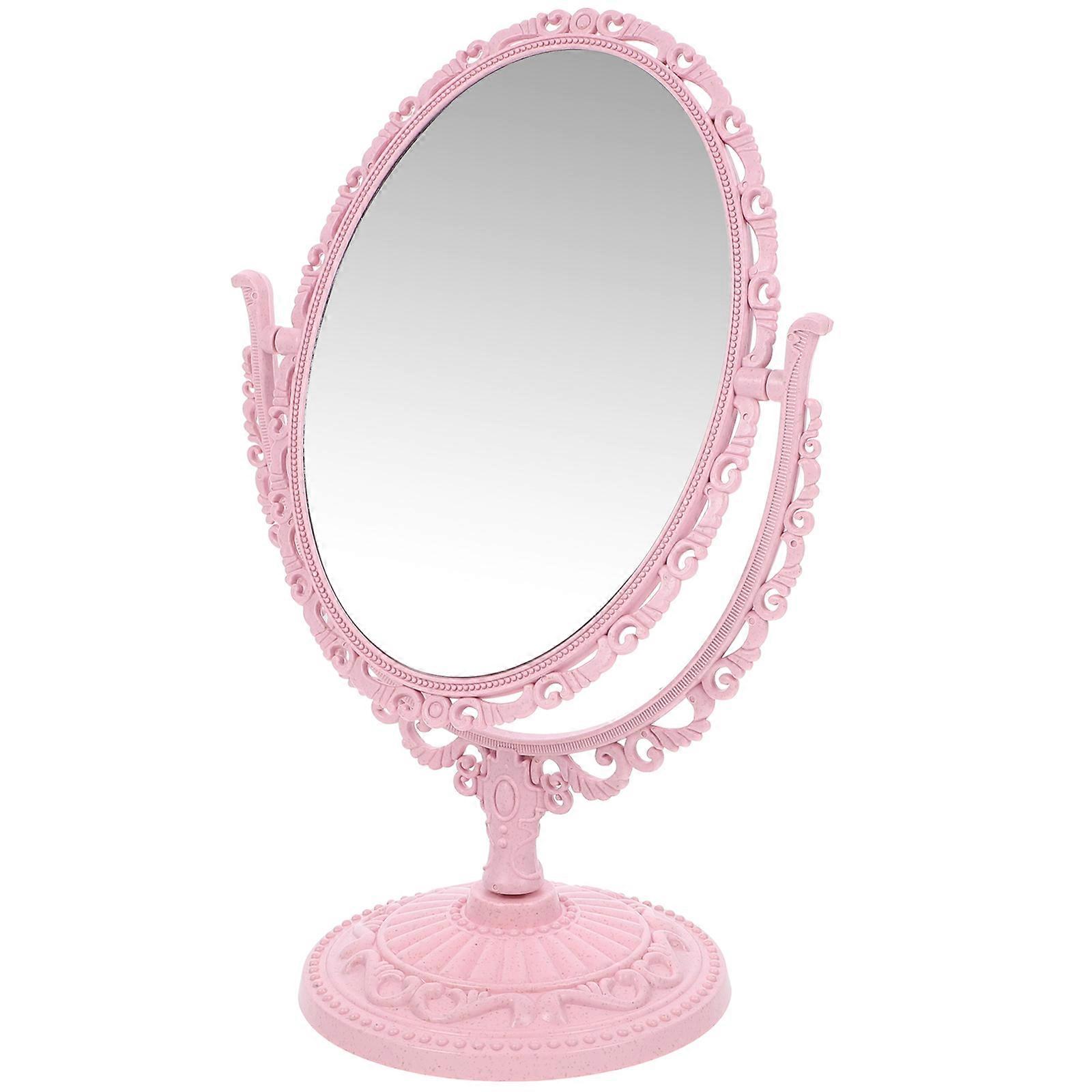 Rotating Mirror Tabletop Vanity Mirror for Makeup 3Pcs Oval Pink