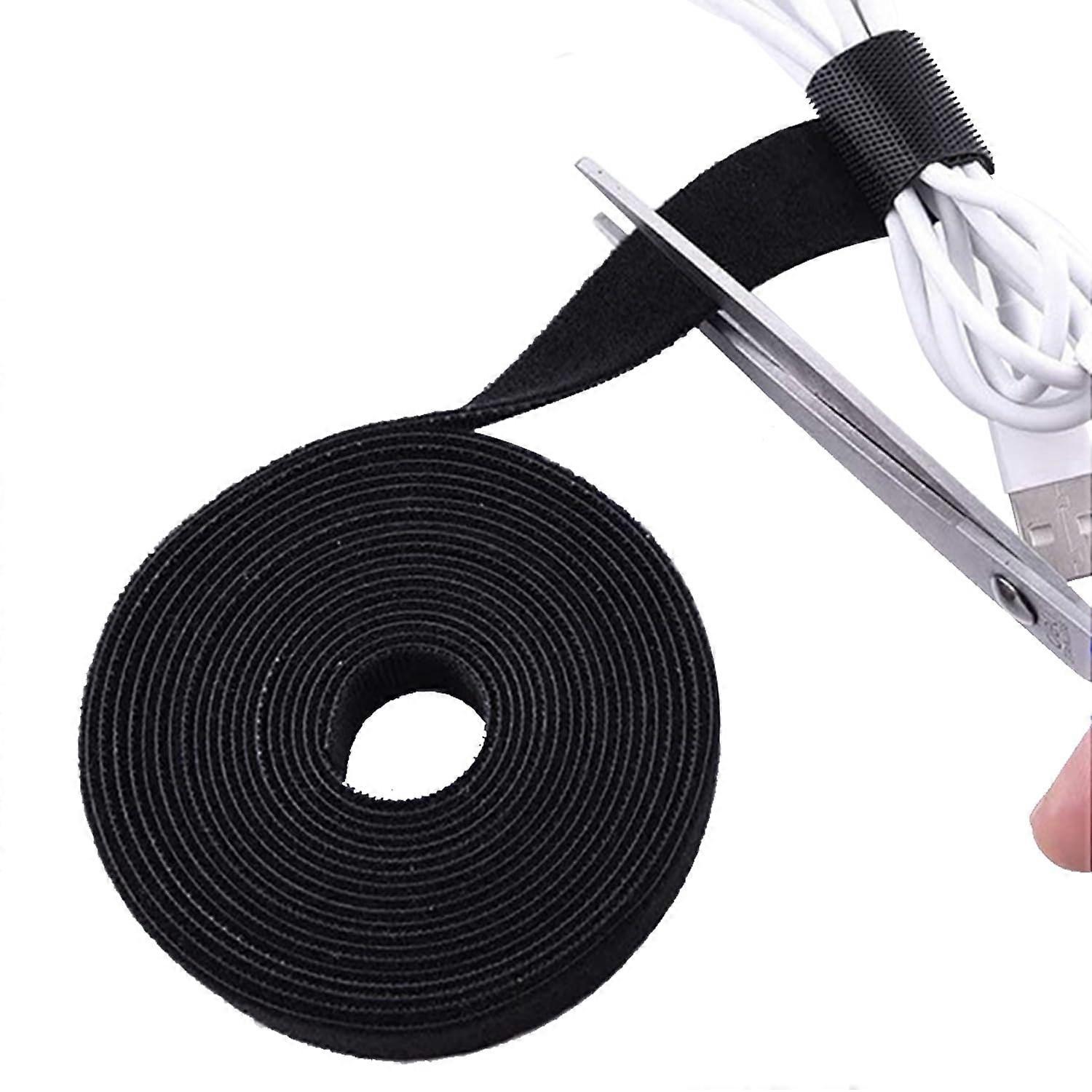 Cable Management Roll Black Reusable Hook and Loop Cable Tie Adjustable Cord Organizer 3/5in x16.4ft