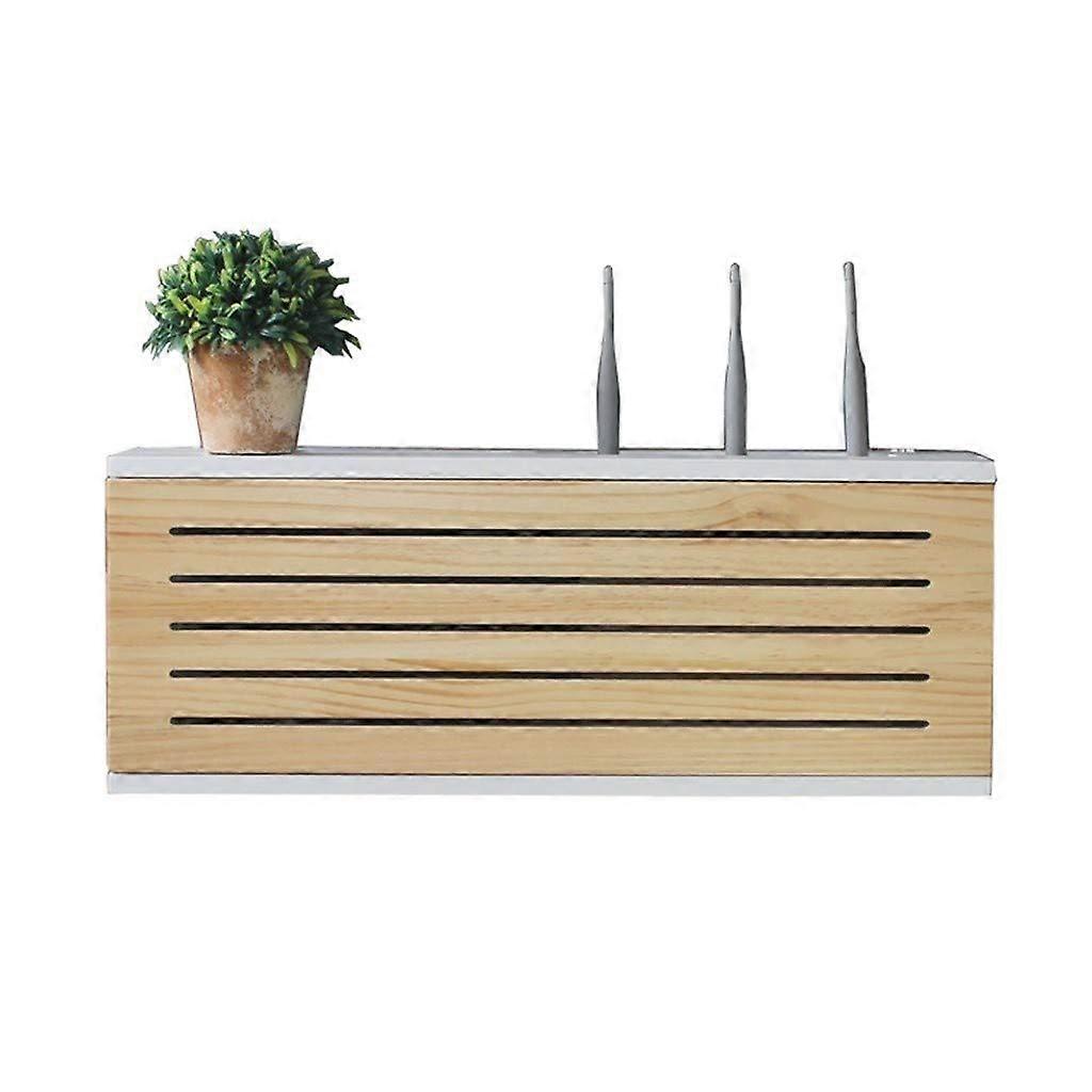 Solid Wood Wall Mounted Router Shelf 50cm WiFi Storage Box with Neat Cable Management