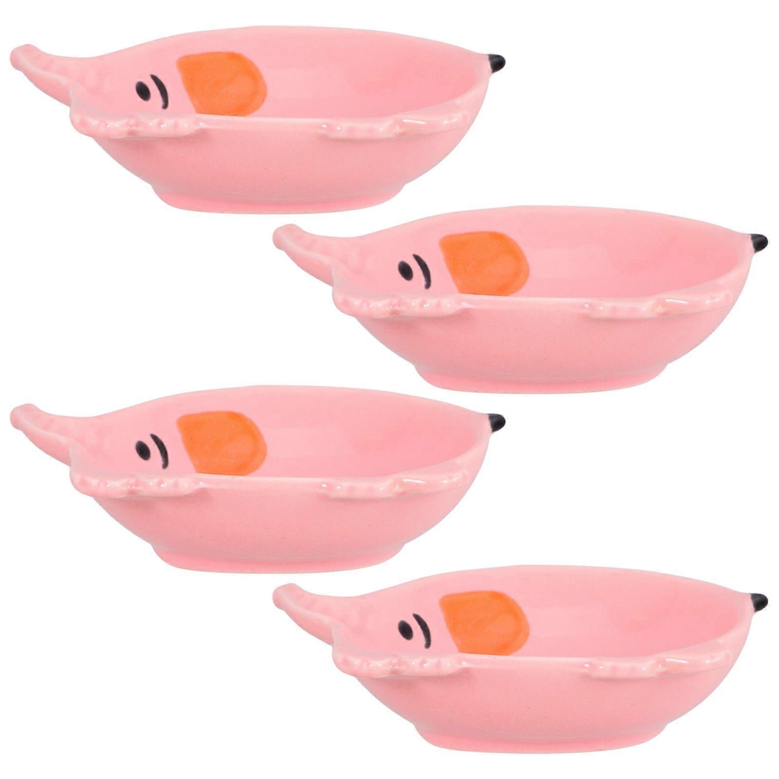 Pink Ceramic Tea Bag Holder Dish Elephant Shape for Snacks 4Pcs Tray