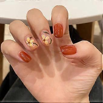 Short Square Press on Nails Set  Red Acrylic Flower False Nails with Multiple Sizes for Women