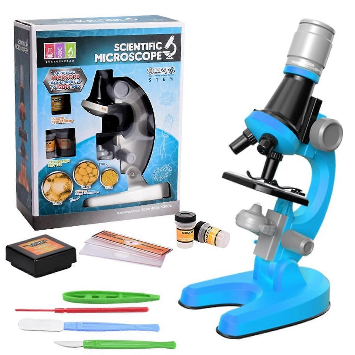 Kids Microscope Kit 1200X with Slides, Clear Imaging, BeginnerFriendly Student Science Set (Blue B)