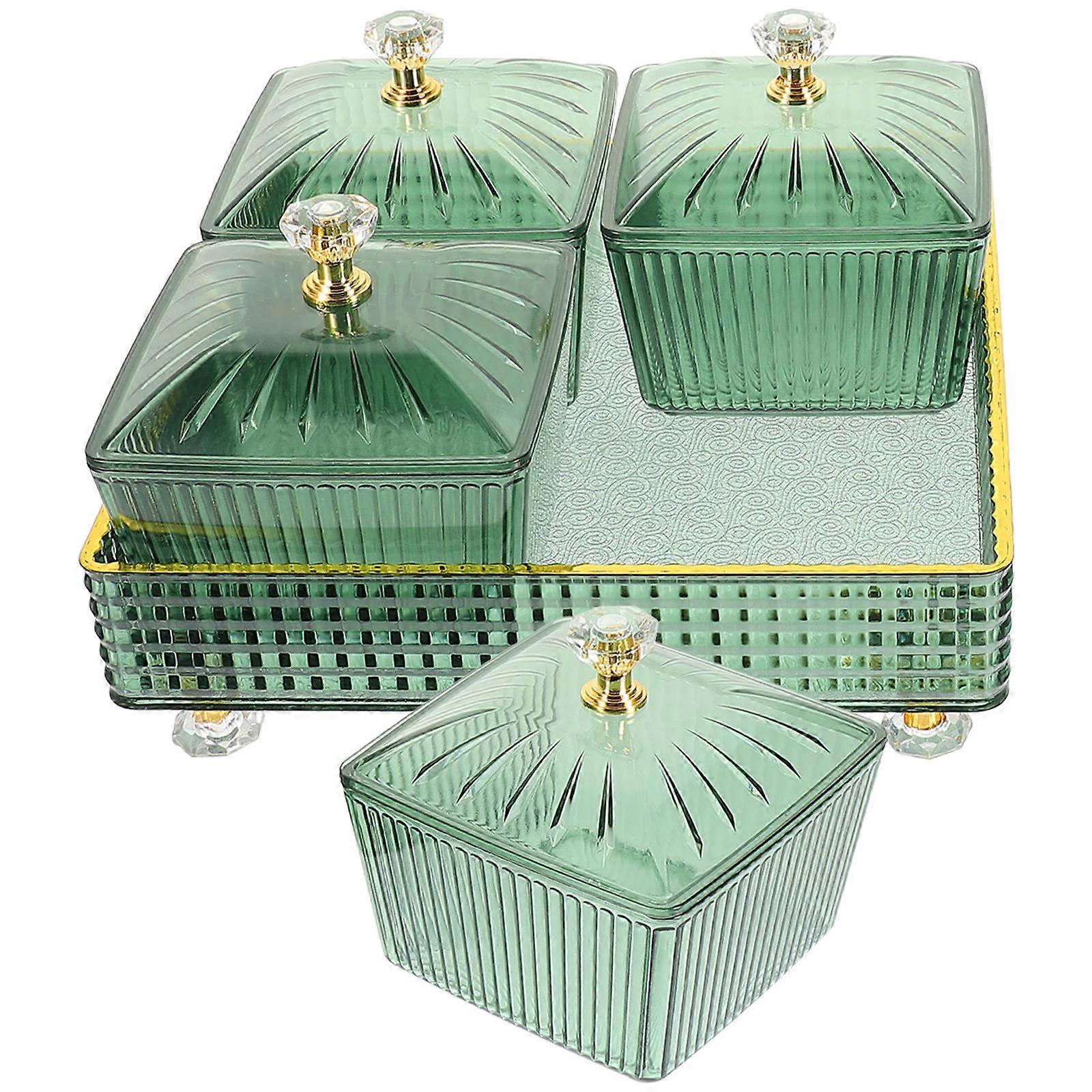 Green Snacks Dish with Tray Divided Serving Plates for Storage Use 1Set
