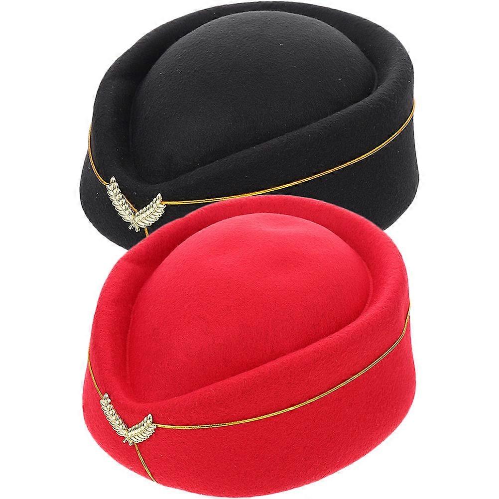 Flight Attendant Hat Stewardess Hat for Decor 2Pcs Assorted Color Felt Caps