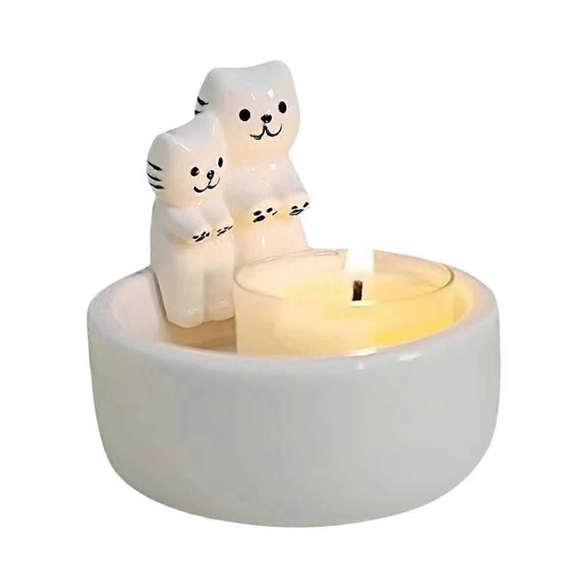 Ceramic Cat Candlestick Cute Grille Cat Aromatherapy Candlestick
