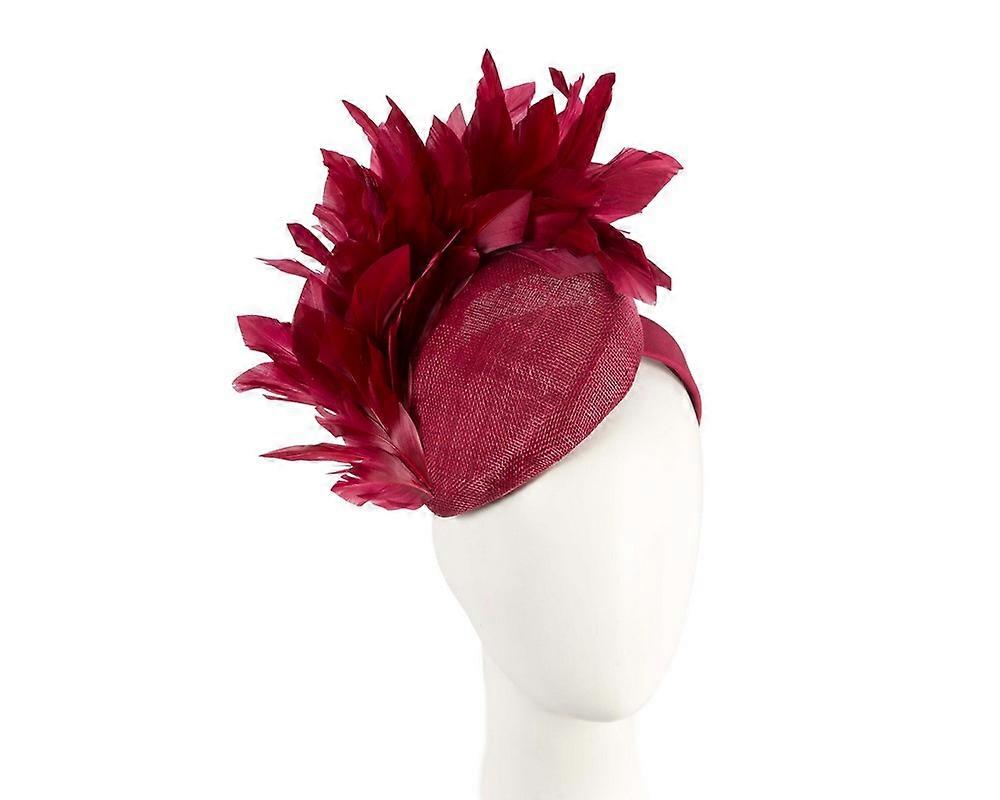 Burgundy feather spring facing fascinator S283W