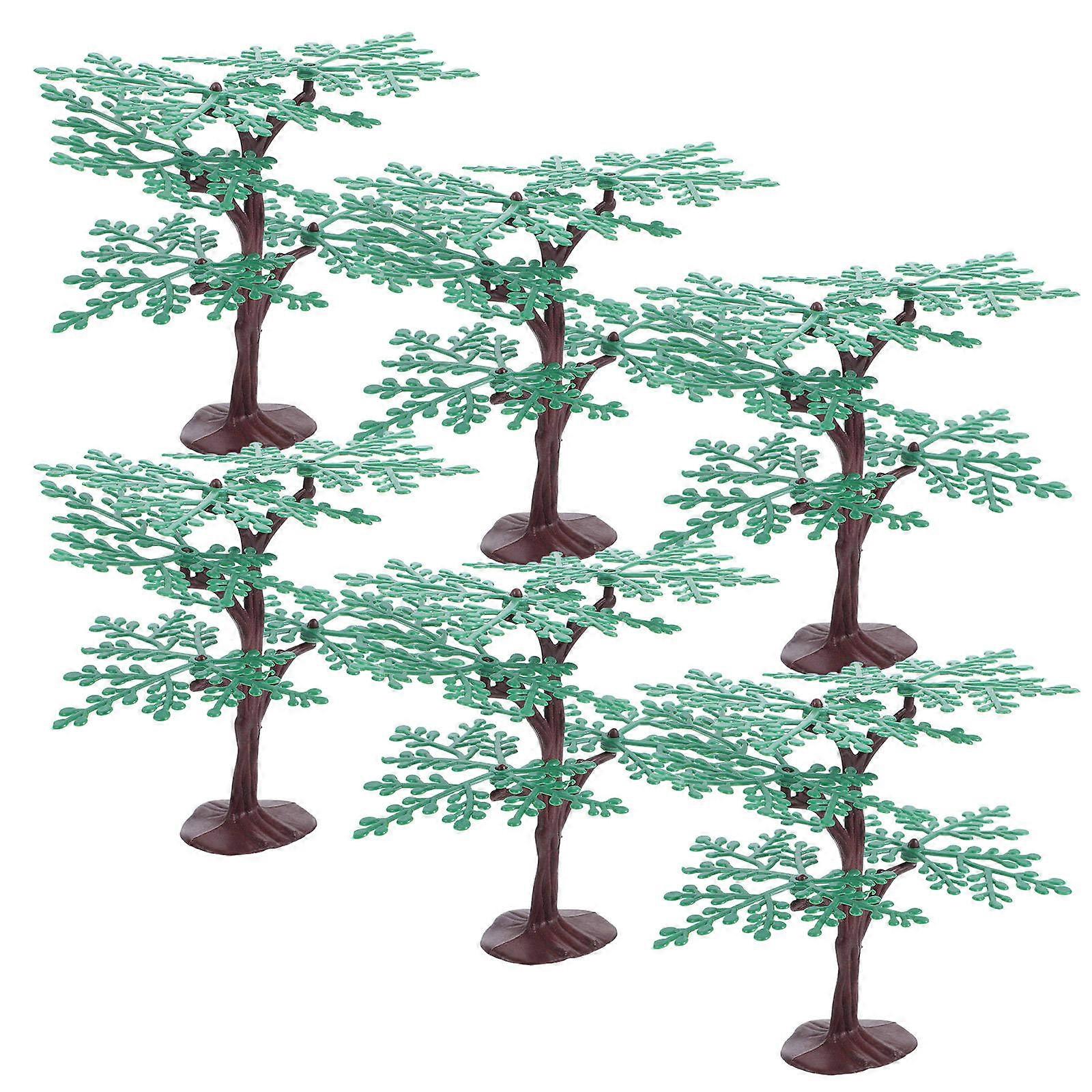 Green Plastic Tree Model for DIY Train Layout Accessories 6Pcs
