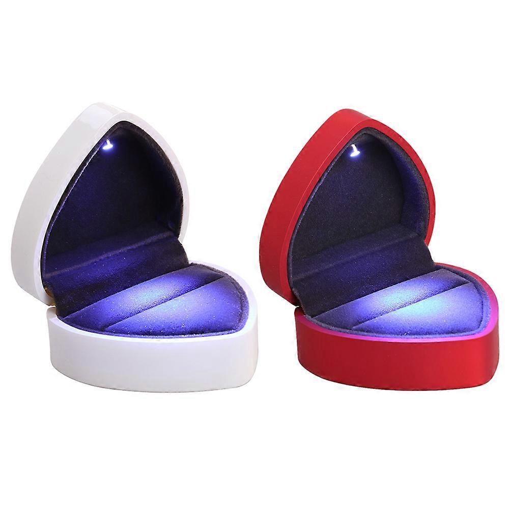 Heart Shape Ring Boxes for Wedding Use 2Pcs LED Lighted Storage Proposal Box