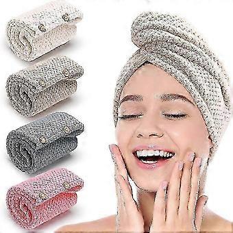 Pacote com 4 toalhas de cabelo de lã coral para mulheres, toalha reversível de secagem rápida para cabelos molhados e secador