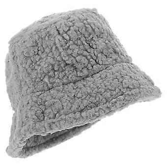 Grey Women Lamb Wool Fisherman Hat for Decoration Winter Warm