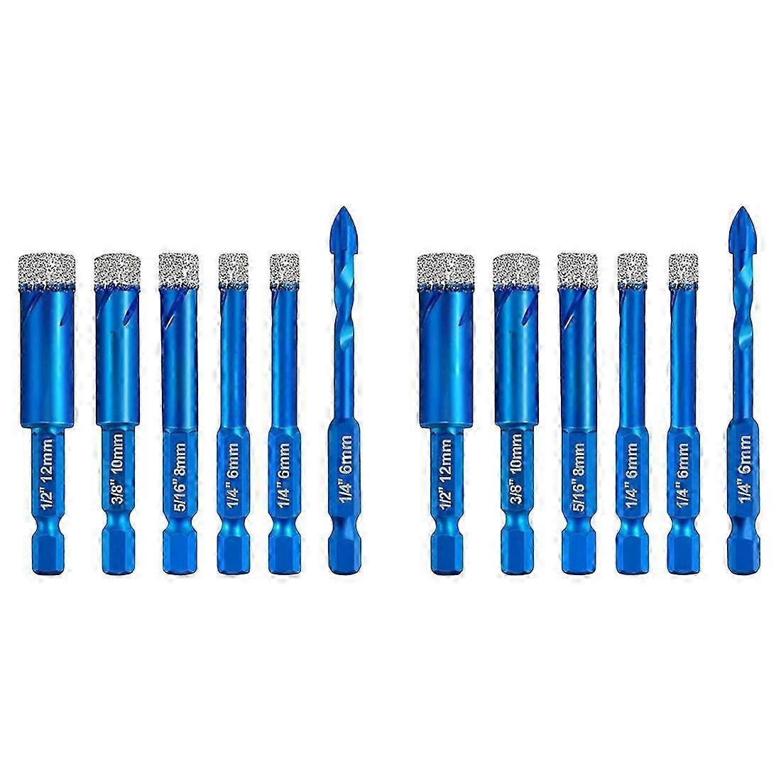 6-Piece Dry Diamonds Drill Bit Set compatible with Granite, Tile, Ceramic, Marble, Hexagonal Handle Tile Drill Bits
