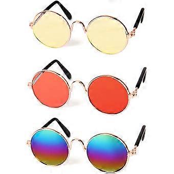 Pets Can See Colors Dogs Cats Round Retro Party Favors Sunglasses Set Cute Funny Cosplay Toys Costume Photos Props (3 Packs A) 3 Packs A -