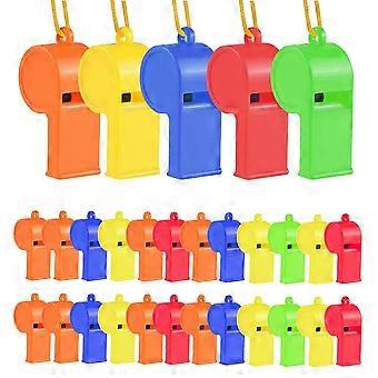 Plastic Whistles. 24Pcs Sports Whistle Bulk with Lanyard. Loud Crisp Sound Whistle for Coaches Referees. Colorful WhistleToy Soccer Whistle Giveaways 