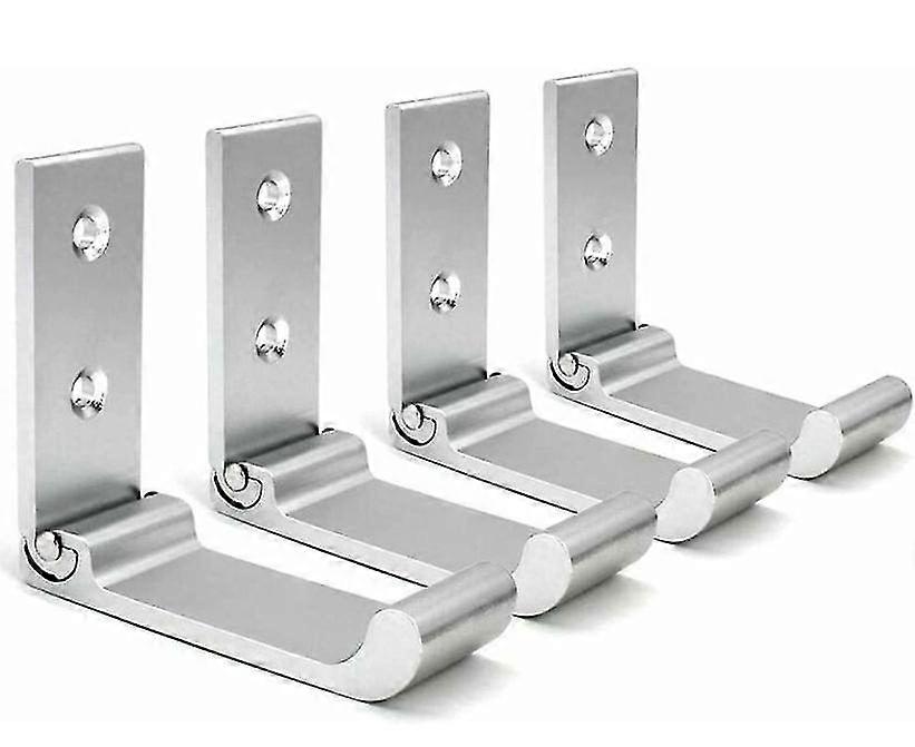 Silver Foldable Wall Hooks - 4 Pack Wall-Mounted Helmet Holders, Space-Saving, Durable, Versatile Storage Solutions