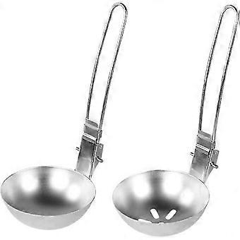 Camping Folding Spoon Set Picnic Stainless Steel Tableware Soup Ladle Skimmer With Handle ,stainless Steel Soup Ladle2pcs 26-27