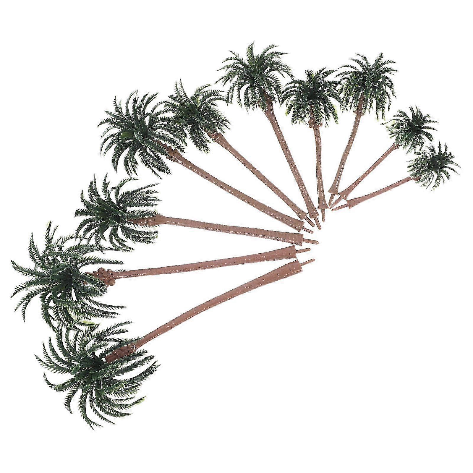 Plastic Simulation Coconut Tree Model for Decoration 10Pcs Set Green Miniatures
