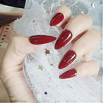 Red Almond Press On Nails, Glossy Full Cover Fake Nails, Salon Quality Reusable Set 24Pcs