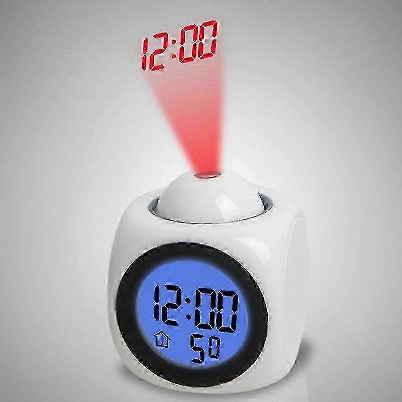 LED Projection Alarm Clock with Voice Function White No USB Cable