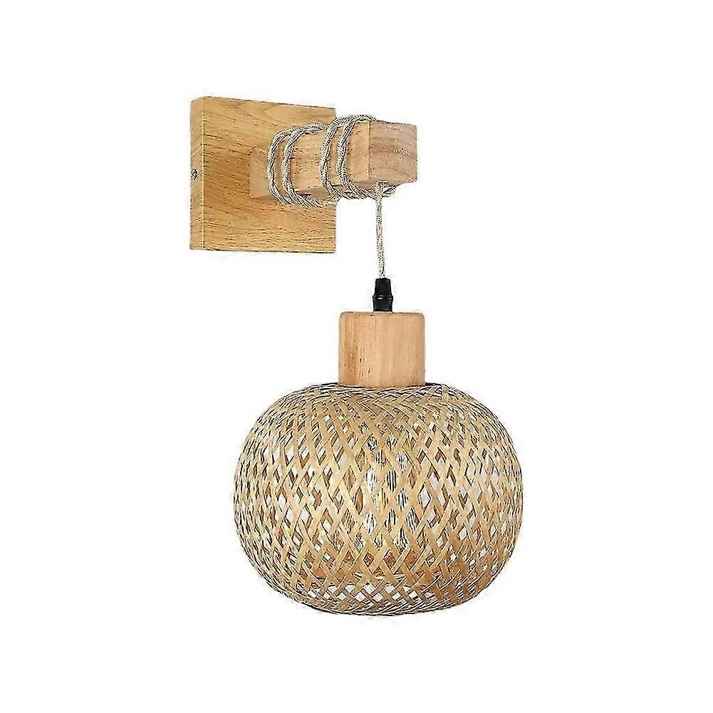 Retro Bamboo Bedside Wall Lamp E27 Lighting Fixture