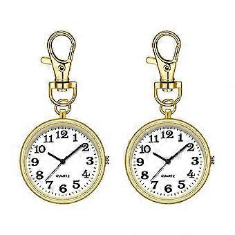 Nurses Watches 2 Pcs, Quartz Pocket Watch with Key Buckle and Hanging Clip for Women, Nurses, and Doctors