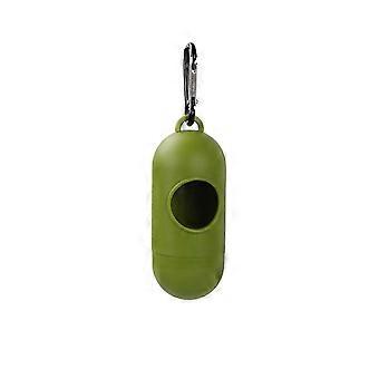 Dog poop bag dispenser, leak-proof plastic pet poop bag dispenser with back hook, army green pill-shaped dispenser