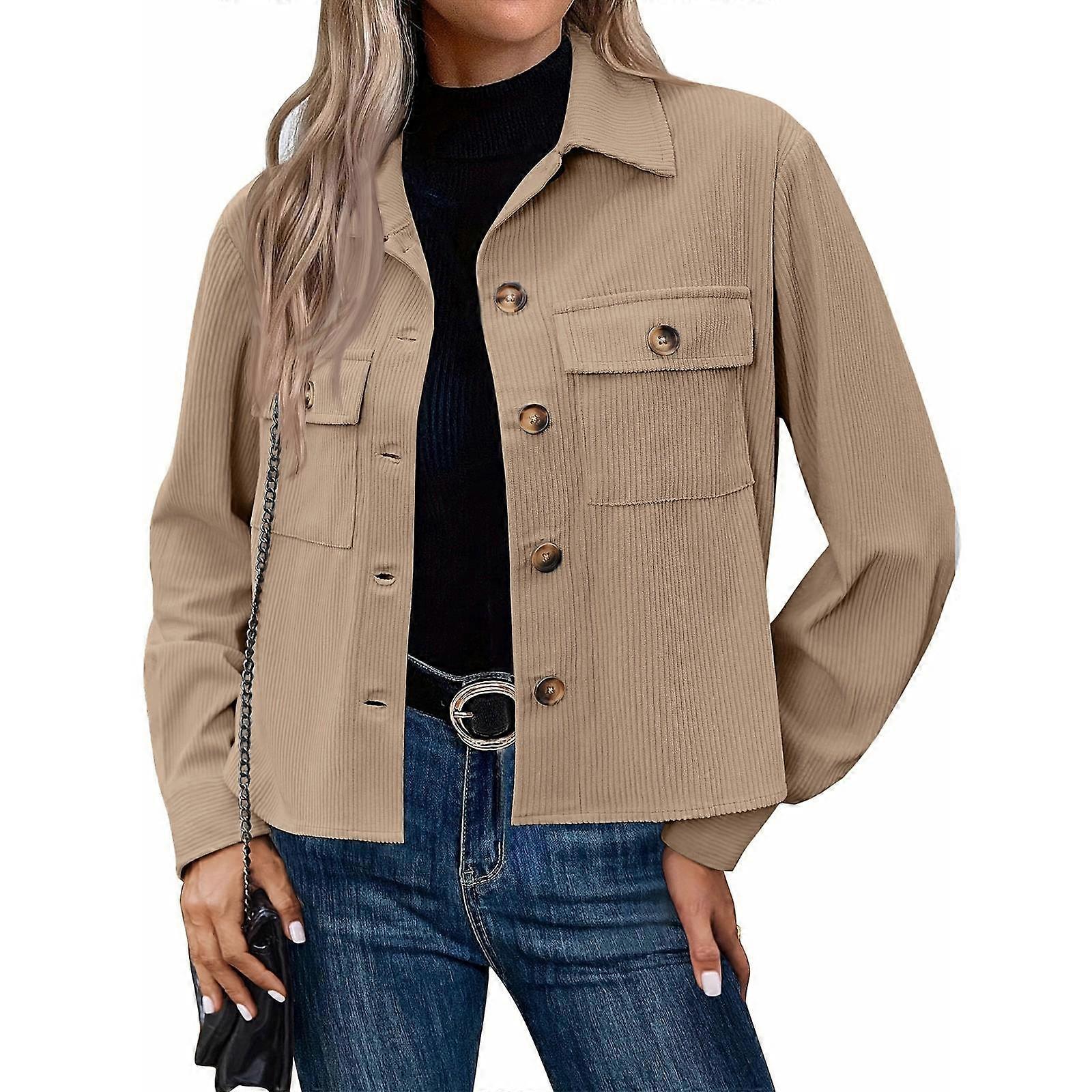 Women's Solid Color Casual Short Corduroy Button Jacket