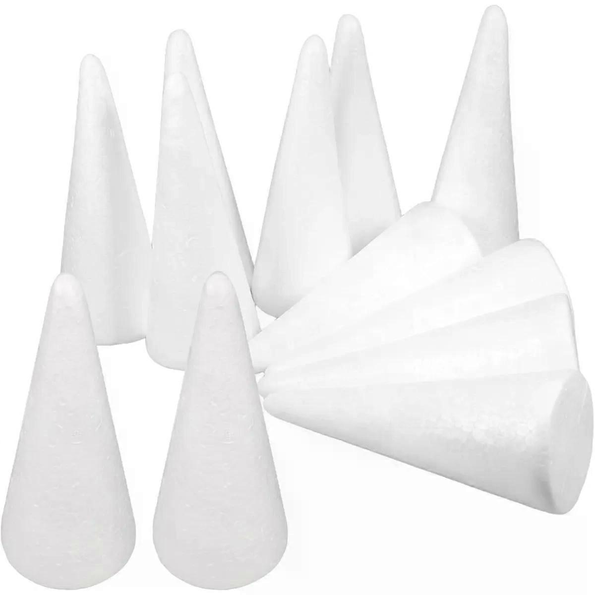 12pcs White Foam Cone Shapes, Polystyrene Craft Forms