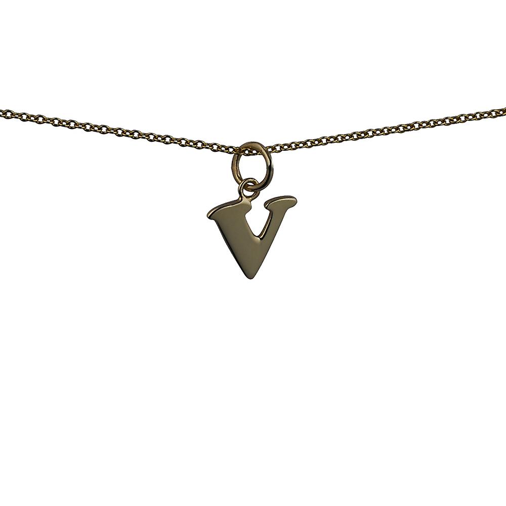 9ct Gold 11x12mm plain Initial V Pendant with a cable Chain 20 inches