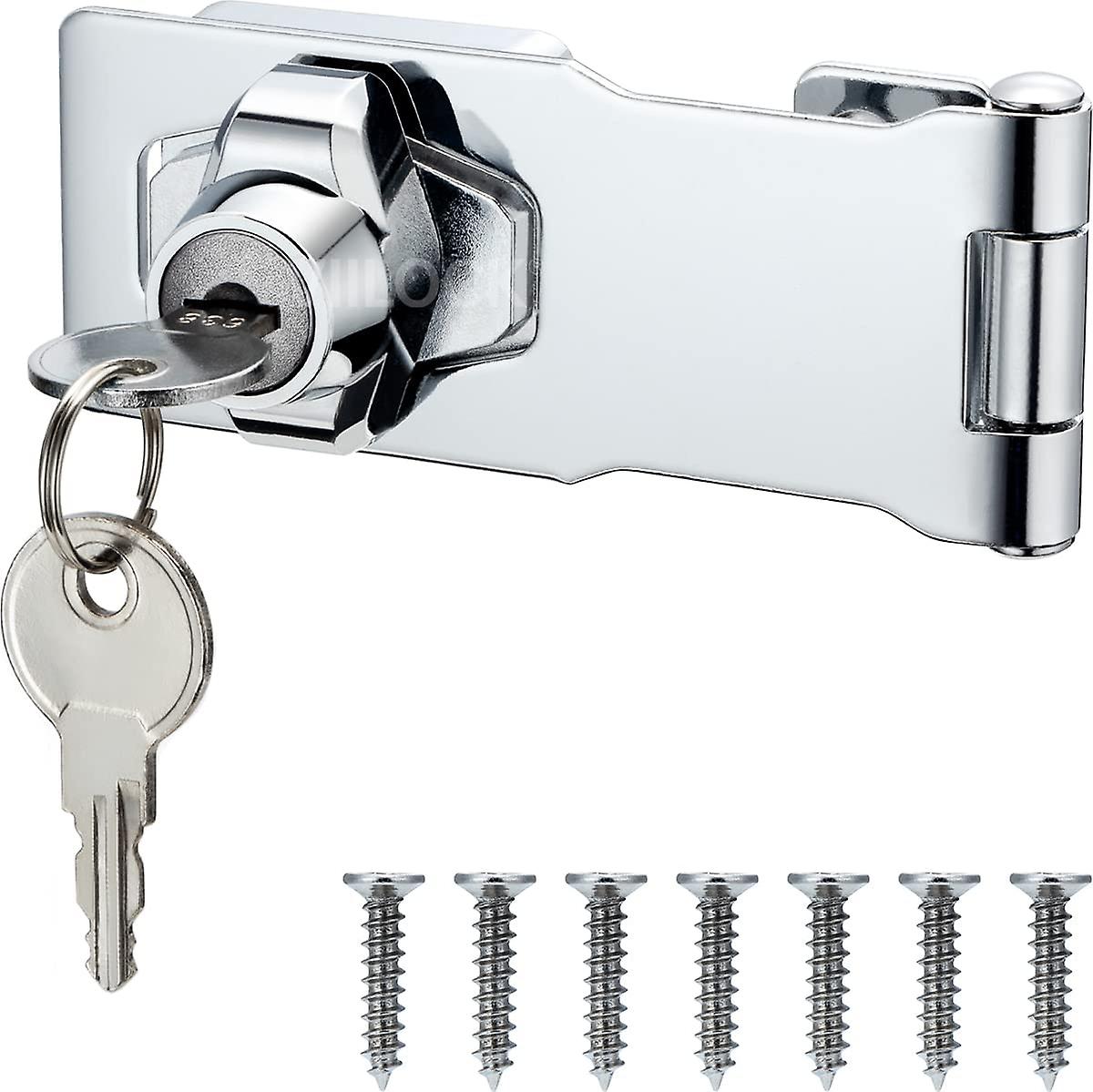 Heytea 2 Pack Keyed Hasp Locks with Keys, 4 Inch Chrome Plated Twist Knob Keyed Locking Hasp for Drawers, Cabinets, Closets (Silver)