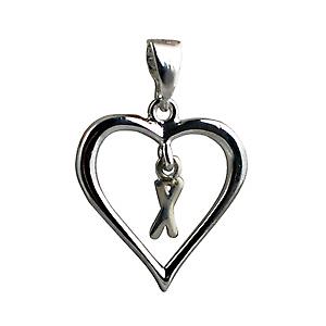 Silver heart Pendant with a hanging Initial X