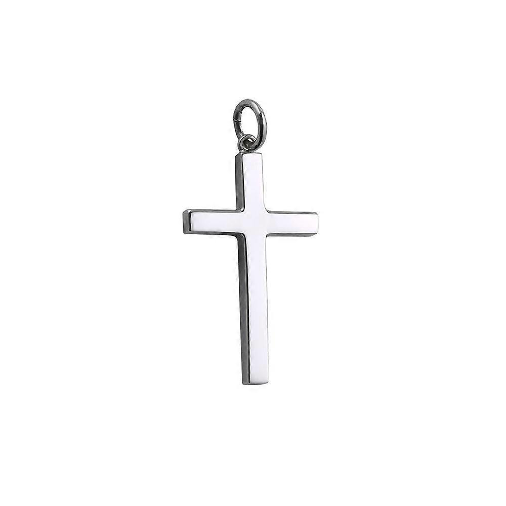 9ct White Gold 30x18mm plain solid block Cross