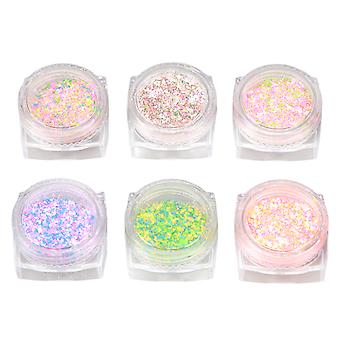 6stk neglepulver strikning uldpulver skinnende sukker effekt glitter slik glitter pigment støv
