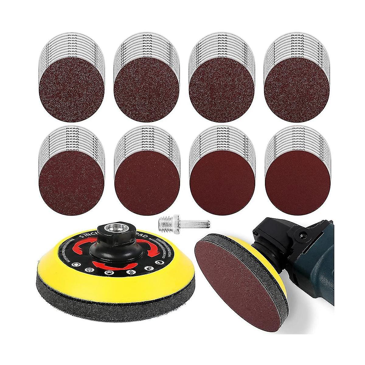 5 Inch Upgraded And Loop Backing Pad With 80pcs Sanding Discs, Grinder Attachments With 5/8-11, Dri