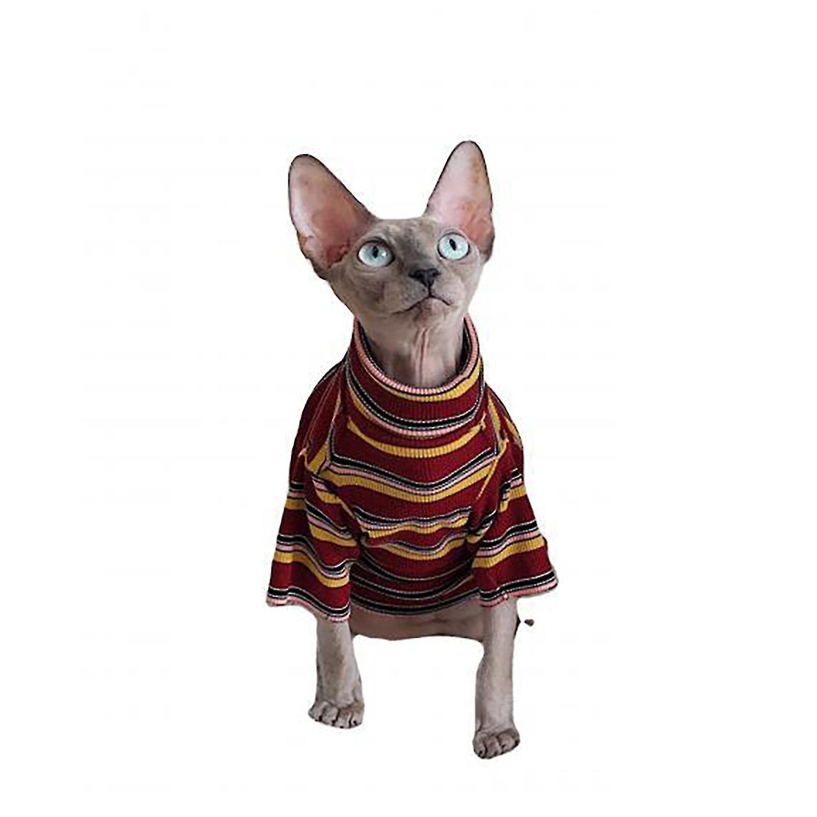 Pet Shirt Hög krage Hudvänlig Kortärmad Cat Mode Striped Kläder För Höst Vinter Q