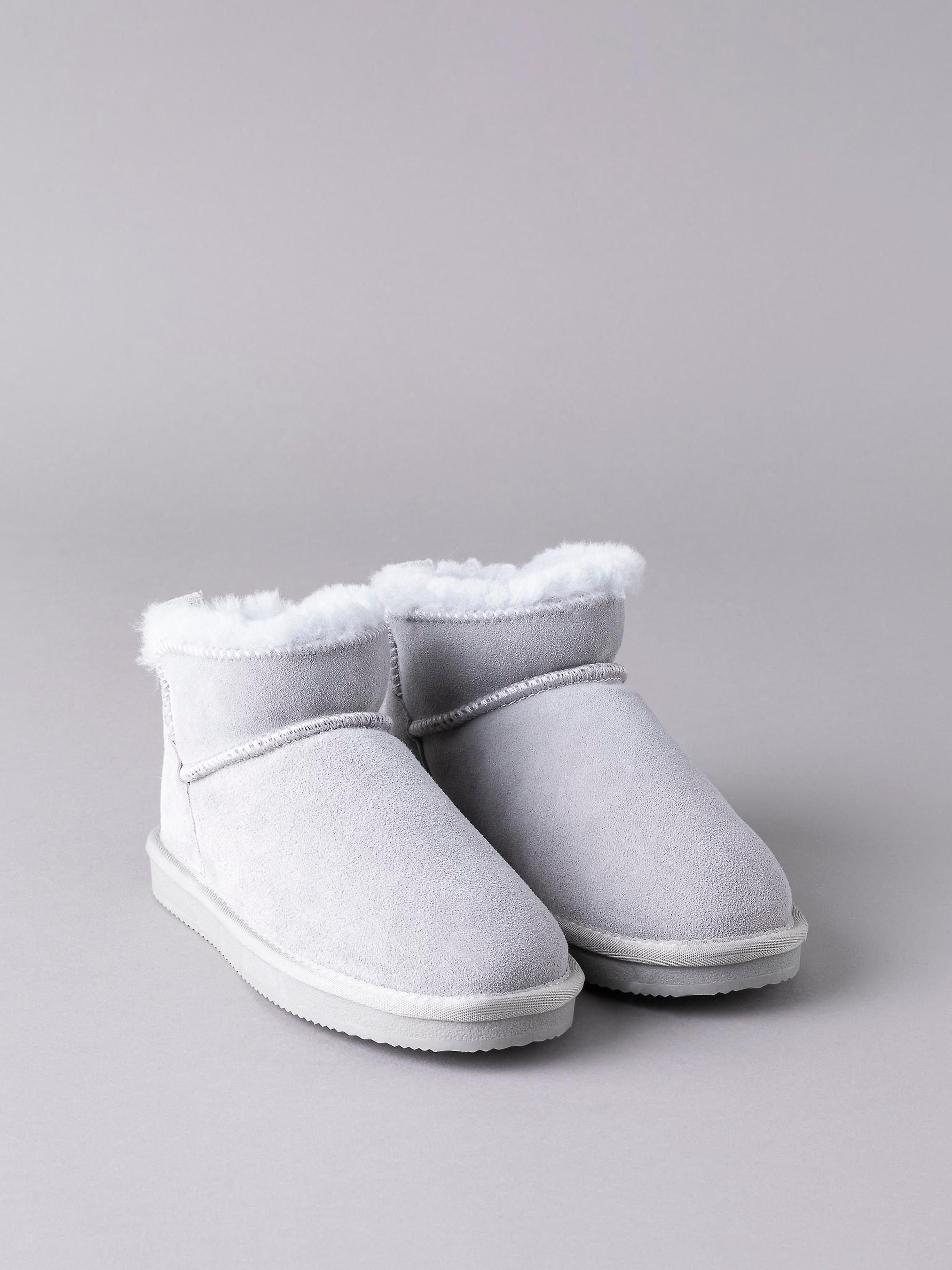 Ladies' Sheepskin Mini Boot Slippers in Light Grey