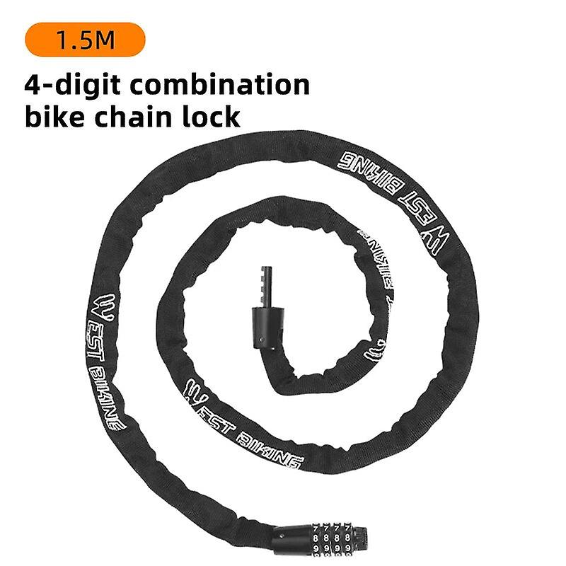 West Biking Combination Bike Chain Lock 65-150cm Portable Anti-theft 4 Code Safety Bicycle Chain Lock Mtb Road Bike Accessories